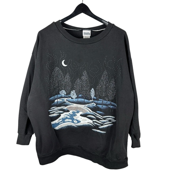 Vintage 90s Women’s Basic Editions Snowy Winter Sweatshirt Size 2XL